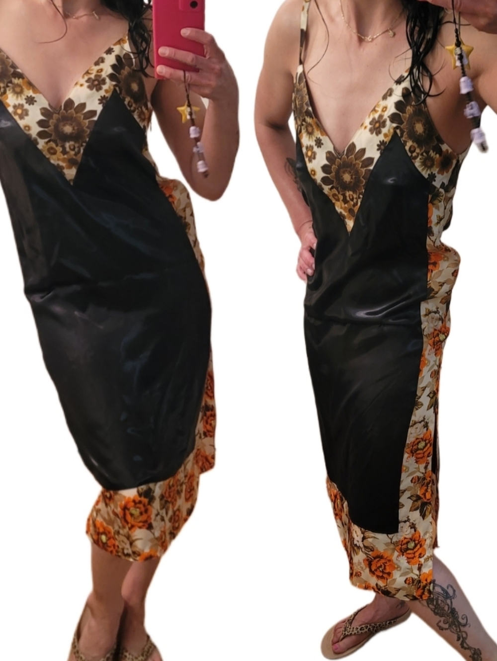 KWAIDAN EDITIONS Night Pines Viscose Cupro Black Floral Print Midi Dress